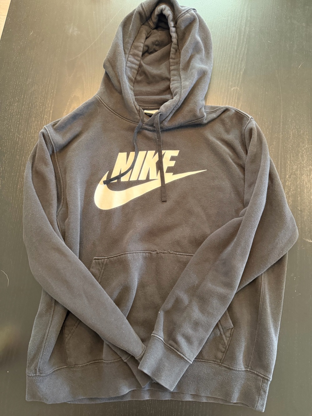 Nike Men's Black Crewneck Hoodie with White Swoosh